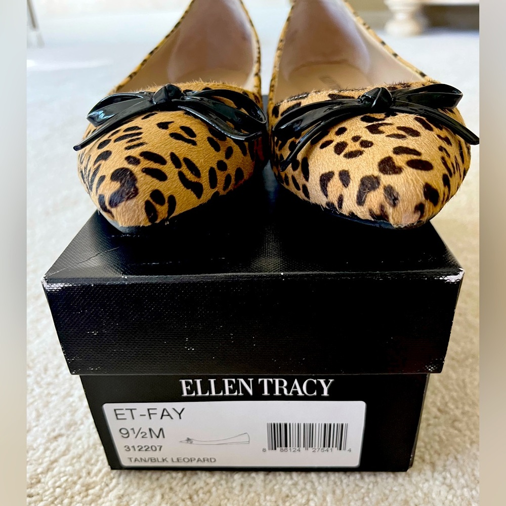 Ellen Tracy Et-Fay size 9.5 leopard pointy toe flat leather shoe